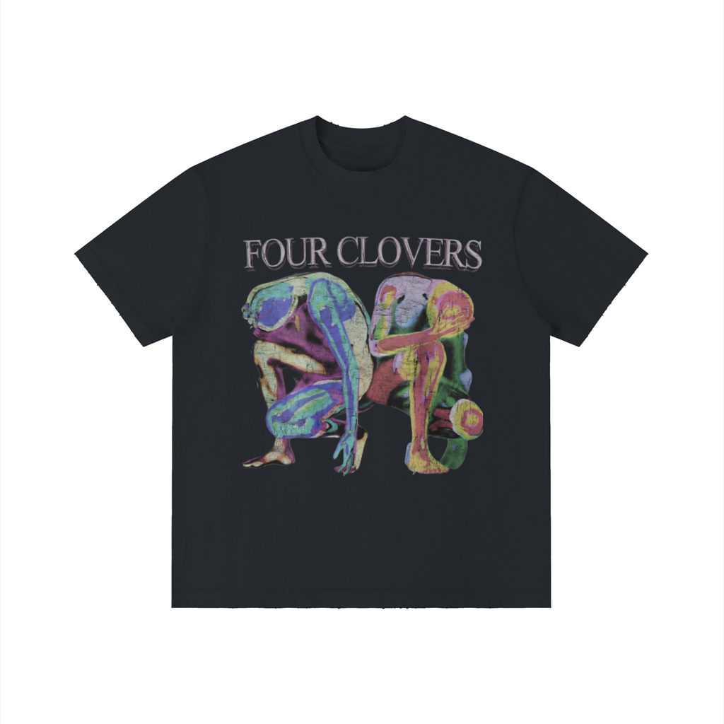 Four Clovers 2 Sided Unisex Vintage Wash Distressed T-Shirt