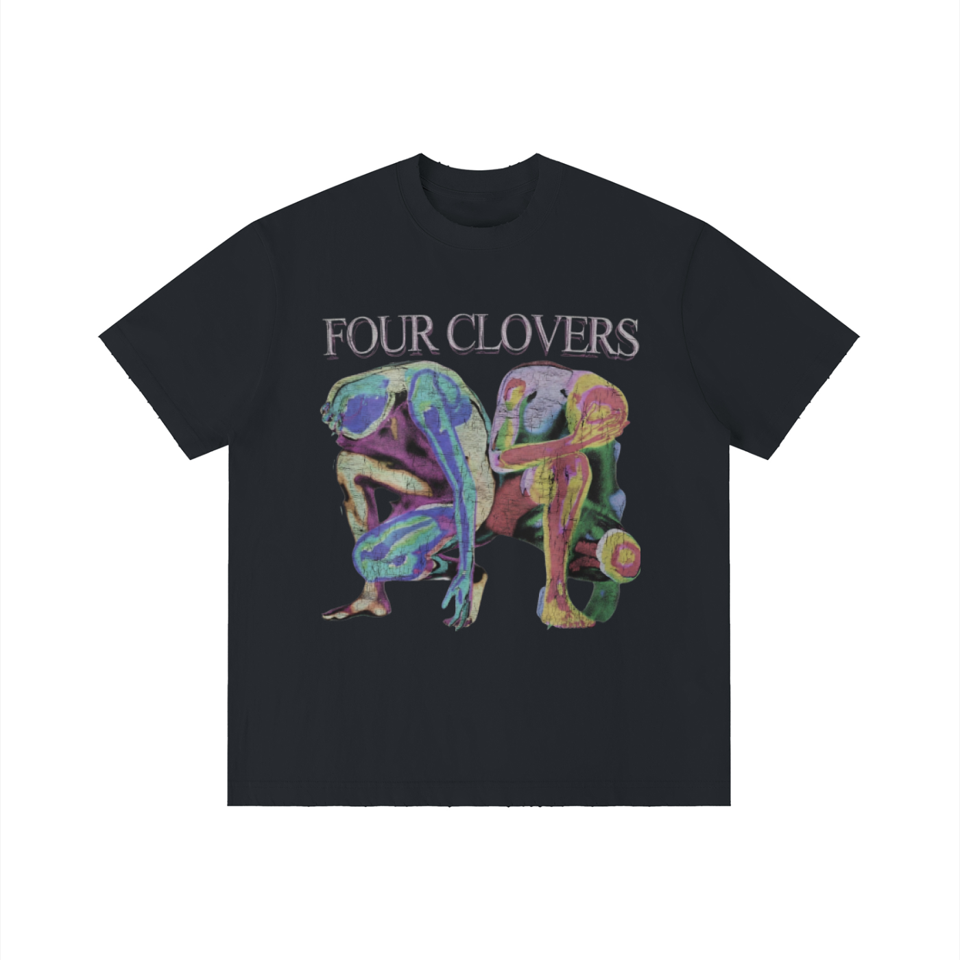 Four Clovers 2 Sided Unisex Vintage Wash Distressed T-Shirt