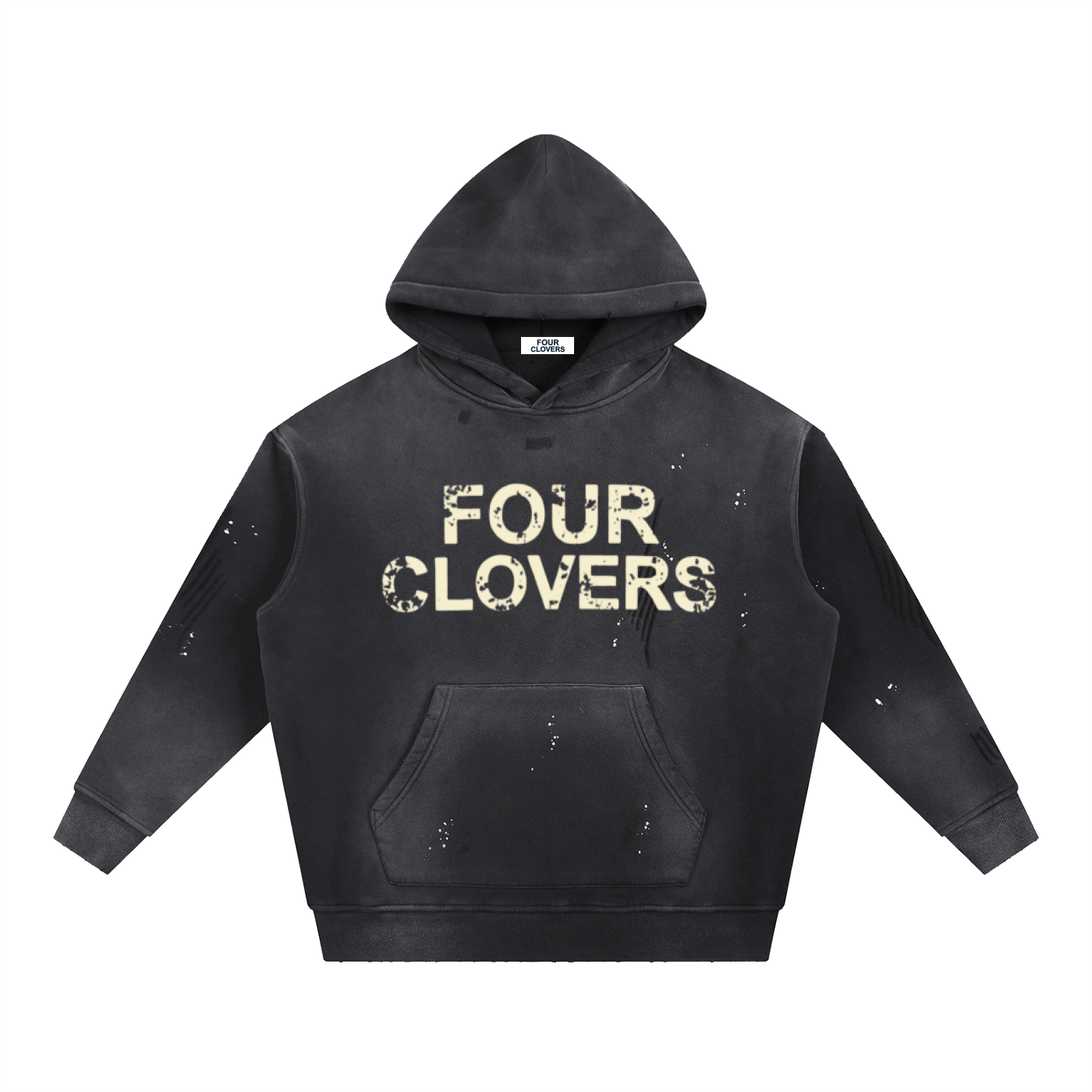 Four Clovers Vintage Washed Frayed Fleece Hoodie