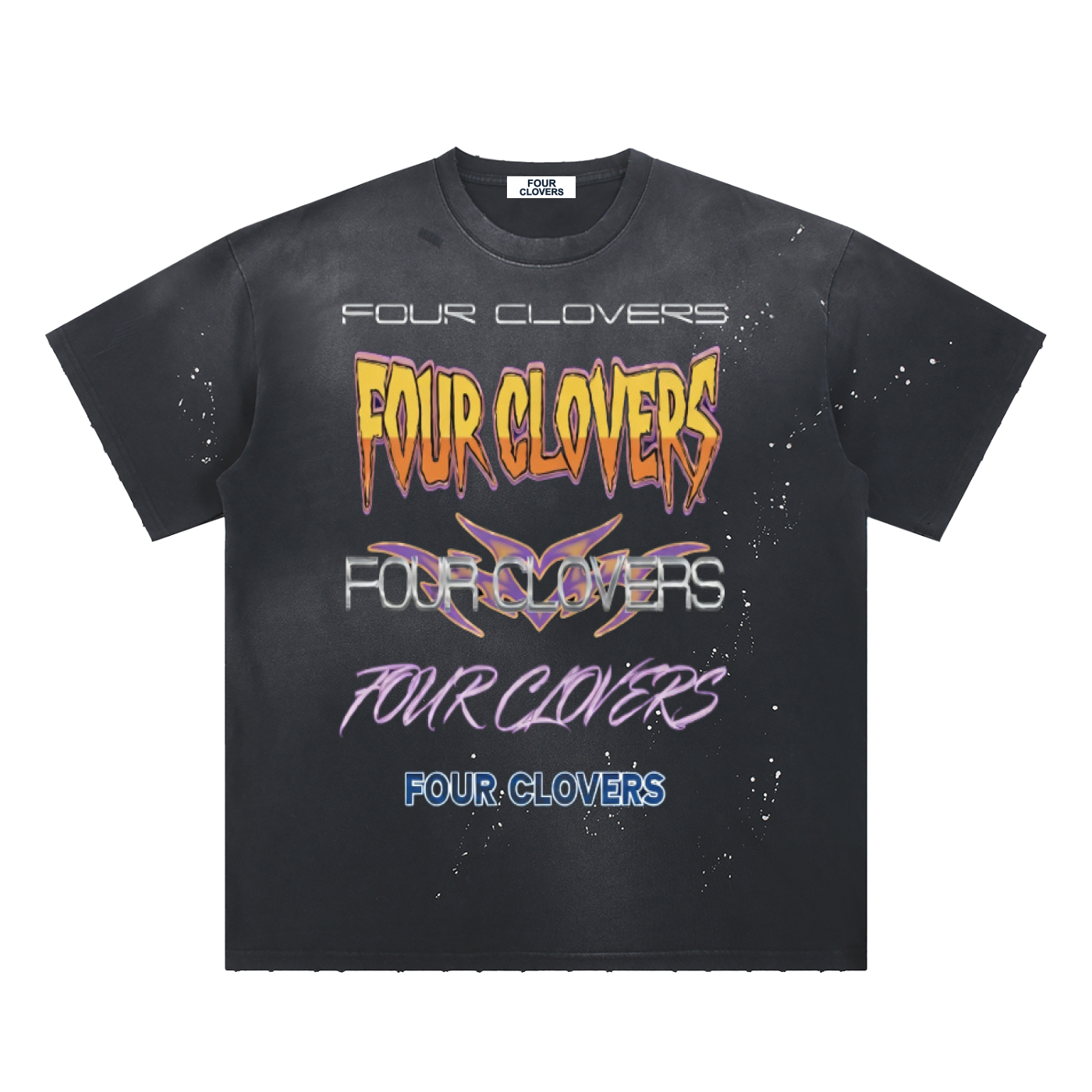 Four Clovers Rock Hand-Frayed Sunfade Paint Splatter T-Shirt