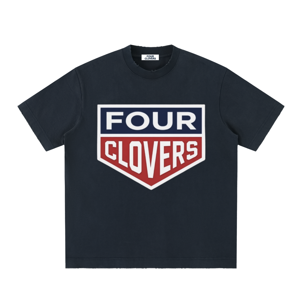 Four Clovers Heavyweight Vintage Washed Frayed T-Shirt