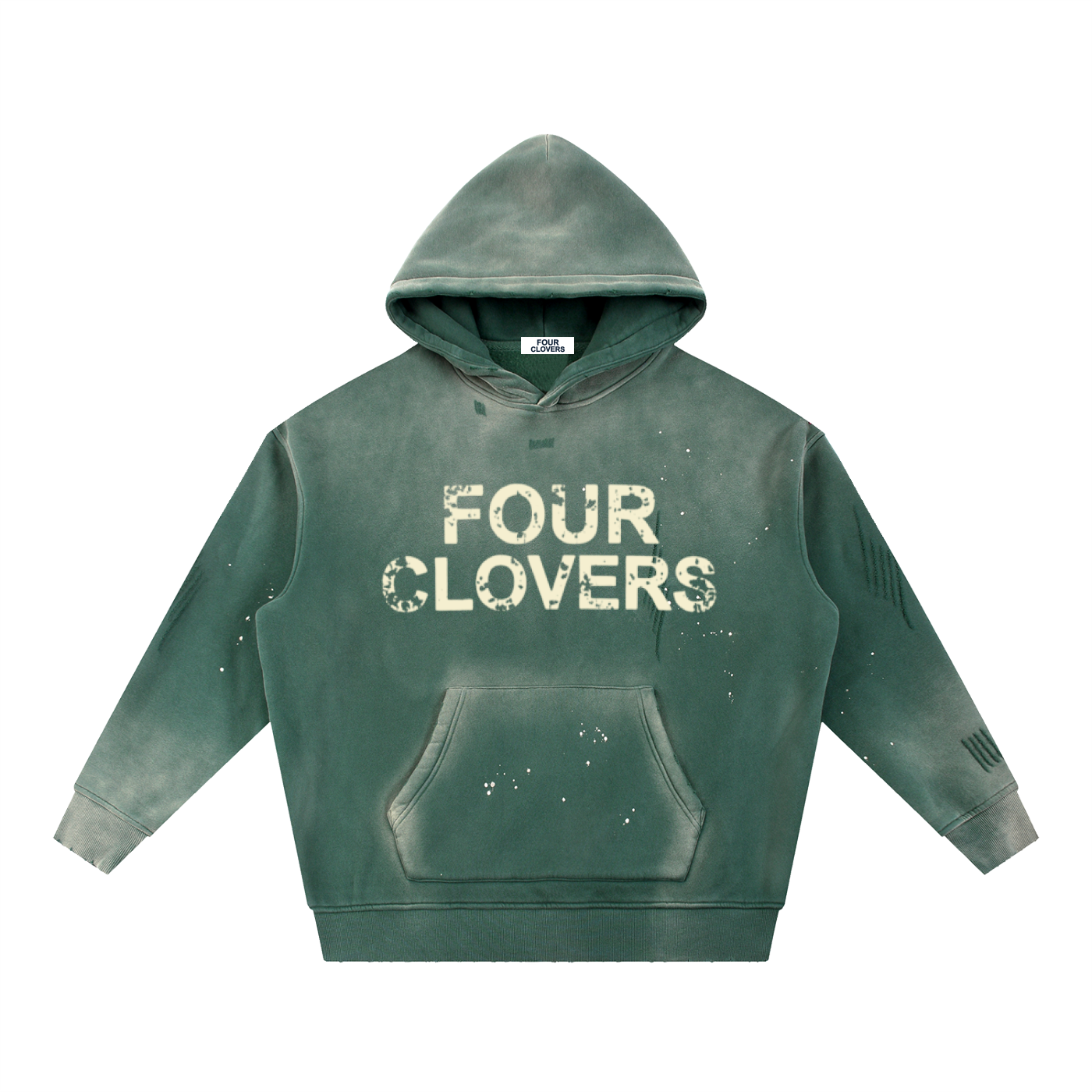 Four Clovers Vintage Washed Frayed Fleece Hoodie