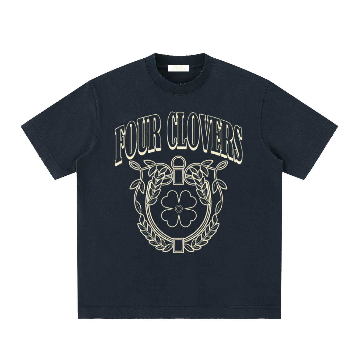 Four Clovers Heavyweight Vintage Washed Frayed T-Shirt