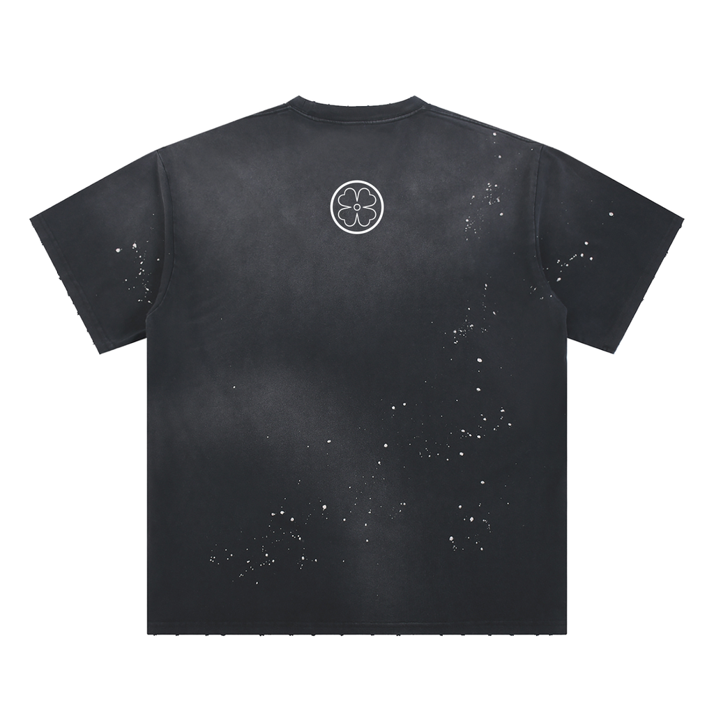 Four Clovers Rock Hand-Frayed Sunfade Paint Splatter T-Shirt