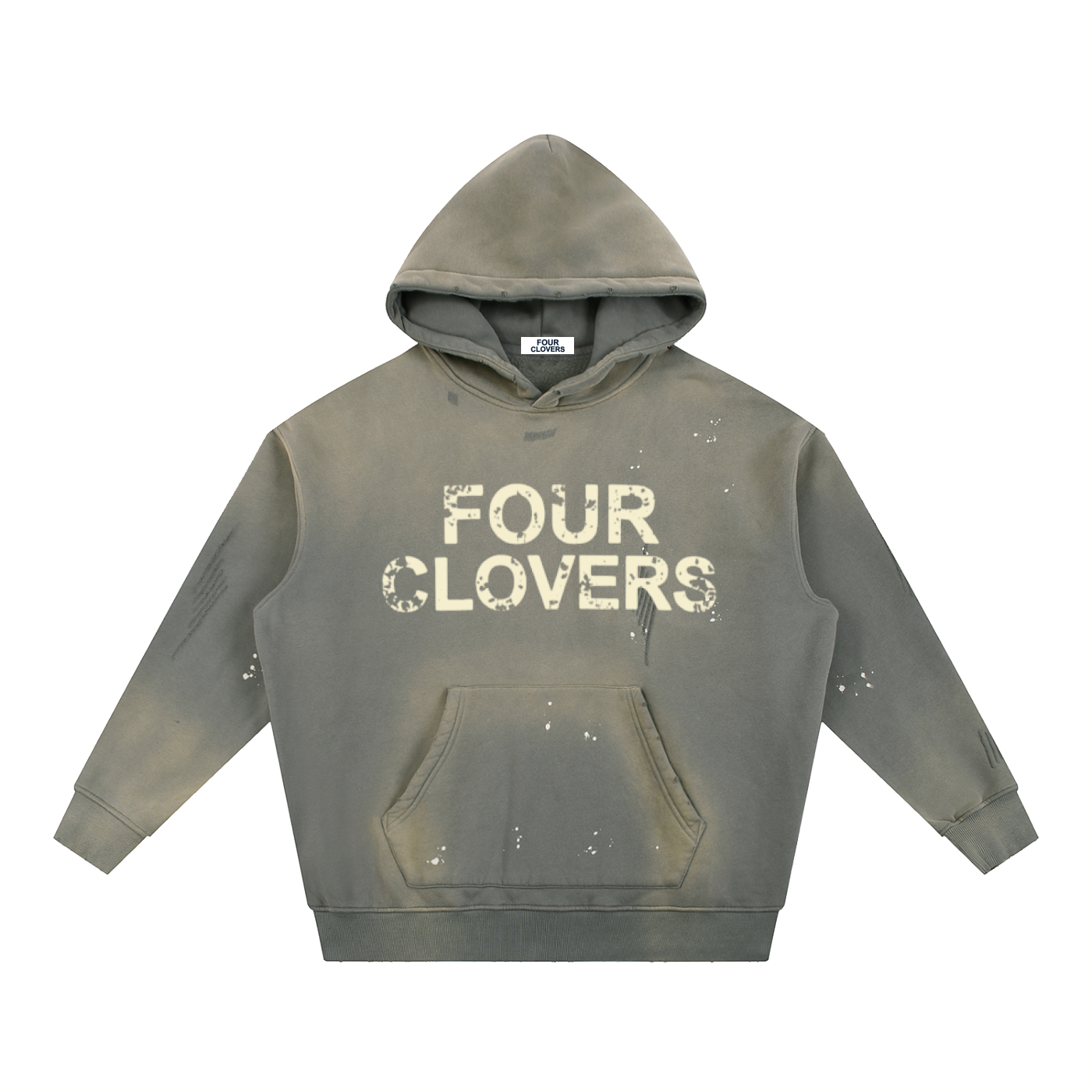 Four Clovers Vintage Washed Frayed Fleece Hoodie