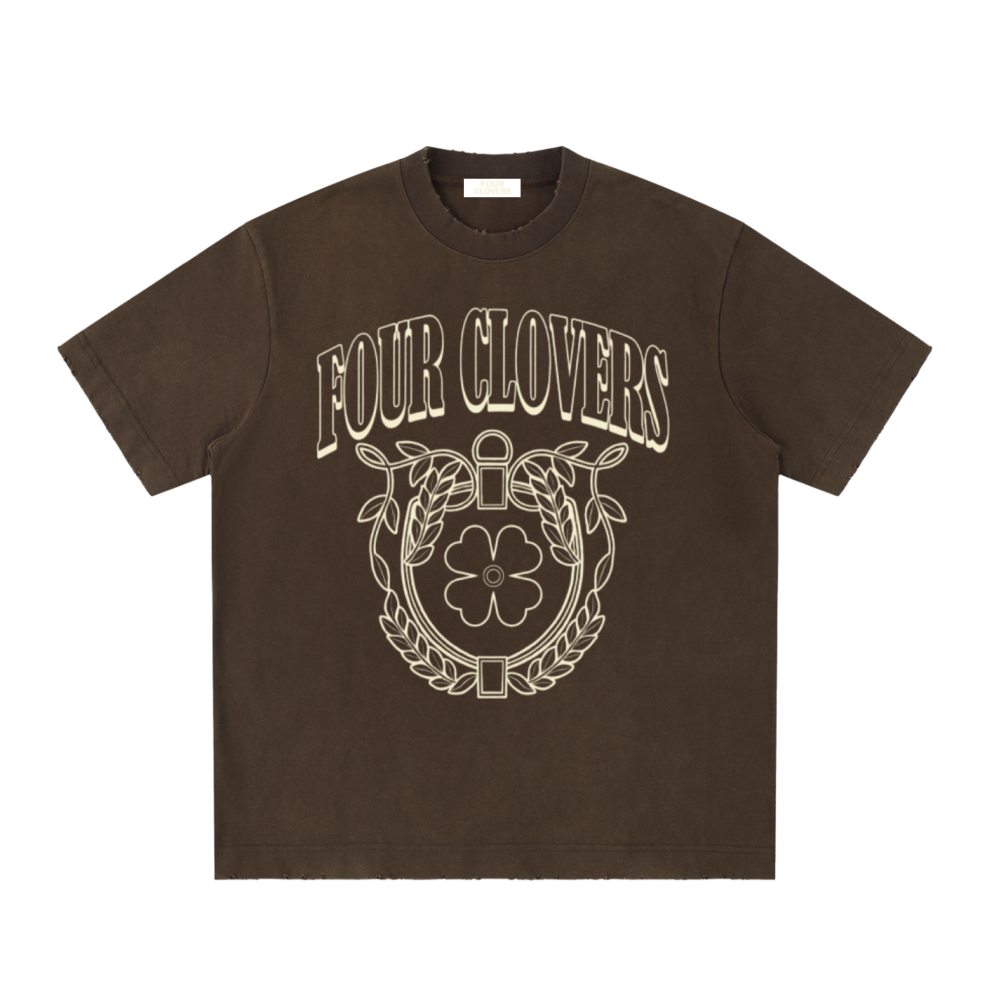Four Clovers Heavyweight Vintage Washed Frayed T-Shirt