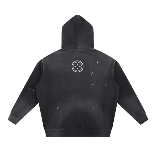 Four Clovers Black Vintage Washed Frayed Fleece Hoodie