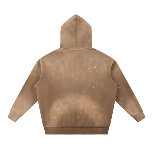 Brown Four Clovers Vintage Washed Frayed Fleece Hoodie
