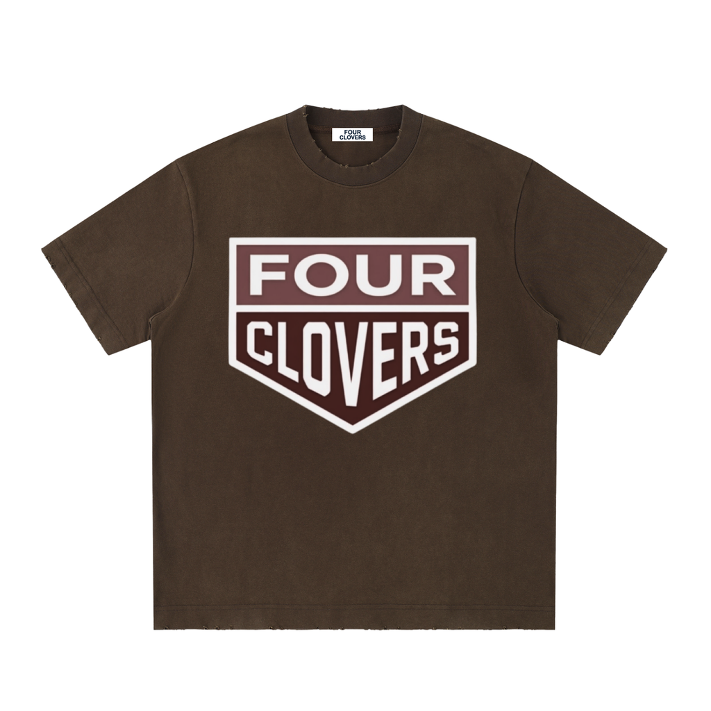 Four Clovers Heavyweight Vintage Washed Frayed T-Shirt