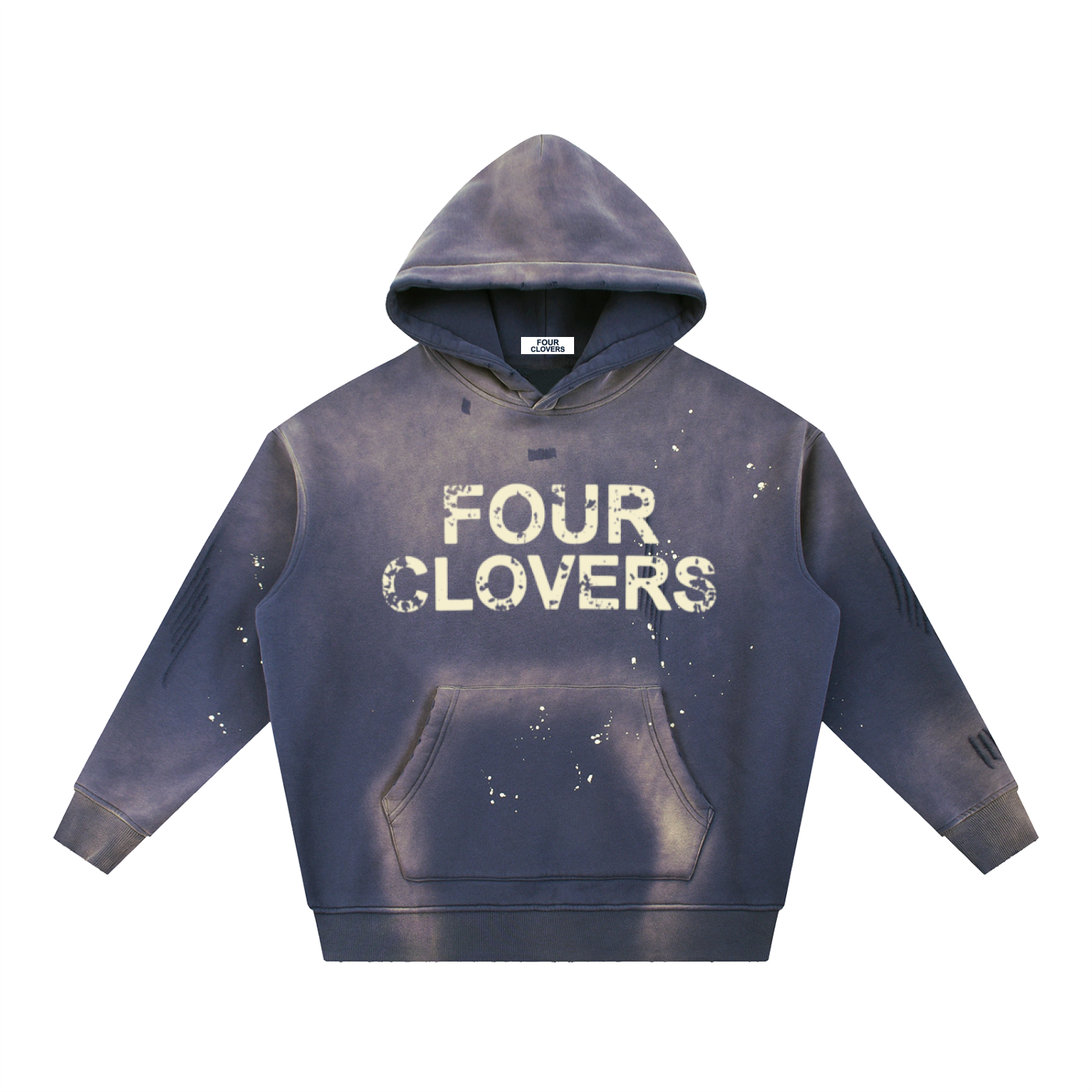 Four Clovers Vintage Washed Frayed Fleece Hoodie