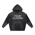 Four Clovers Black Vintage Washed Frayed Fleece Hoodie