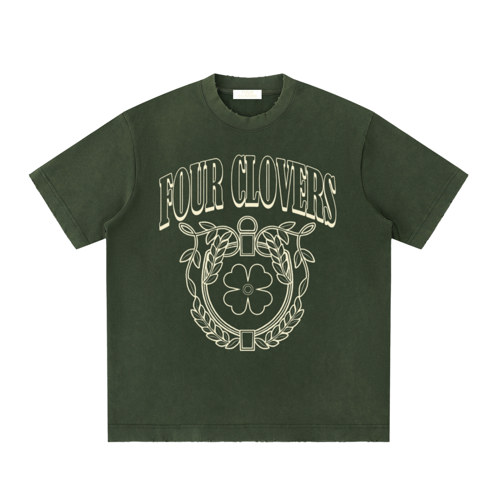 Four Clovers Heavyweight Vintage Washed Frayed T-Shirt