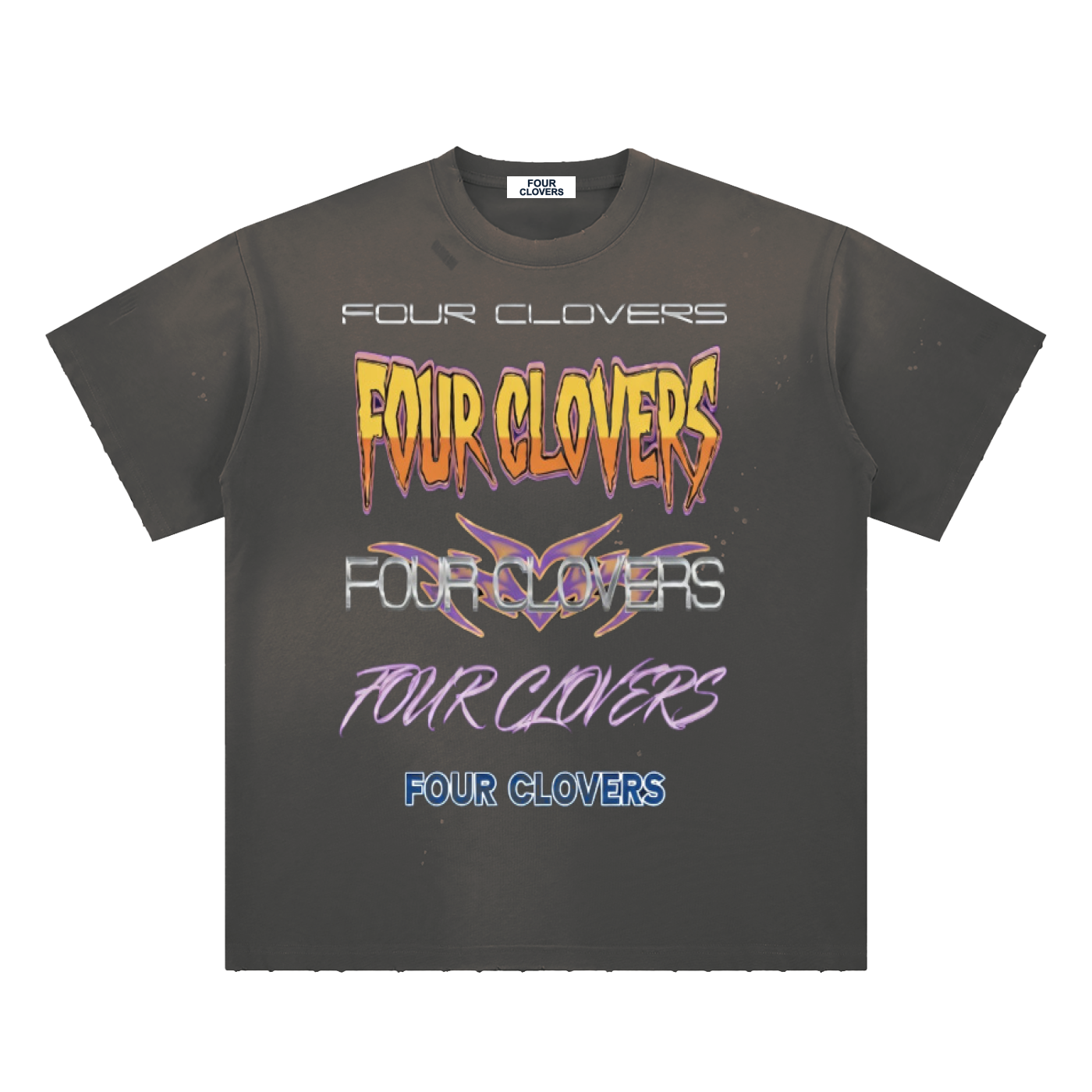 Four Clovers Rock Hand-Frayed Sunfade Paint Splatter T-Shirt