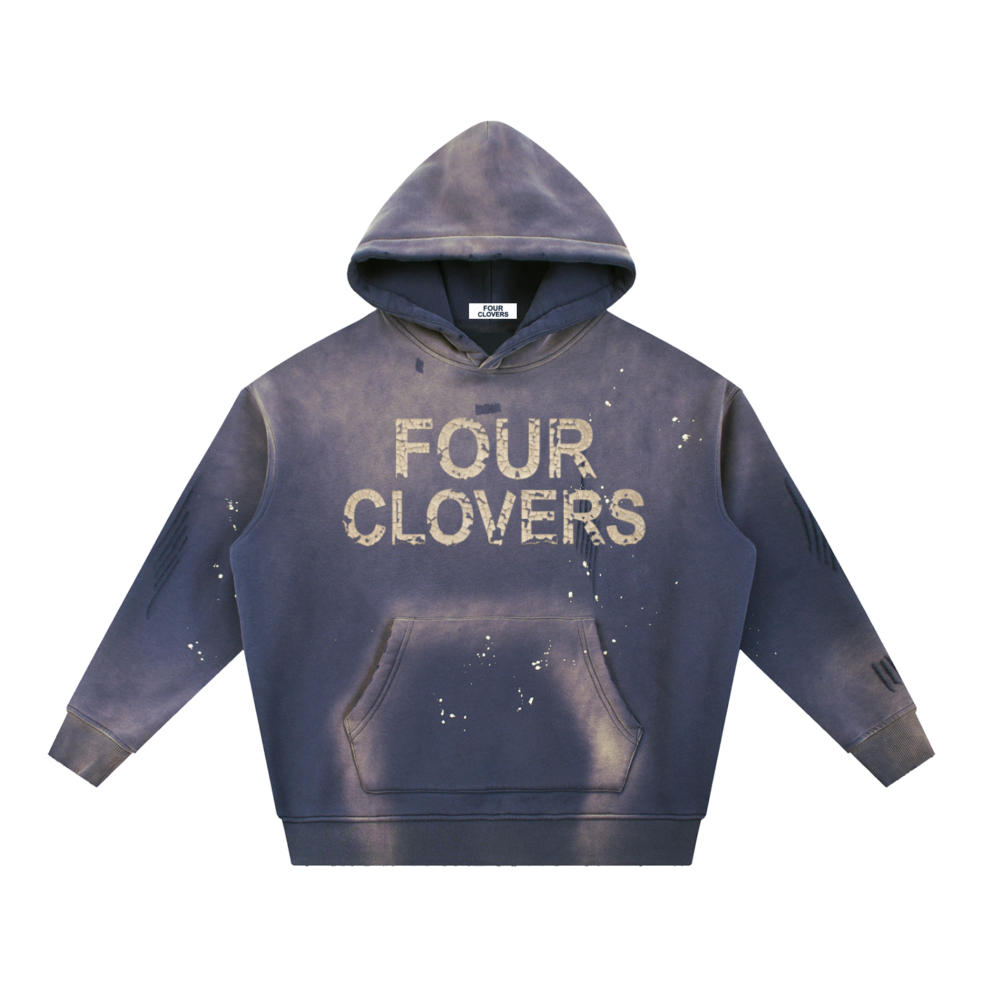 Four Clovers Vintage Washed Frayed Fleece Hoodie