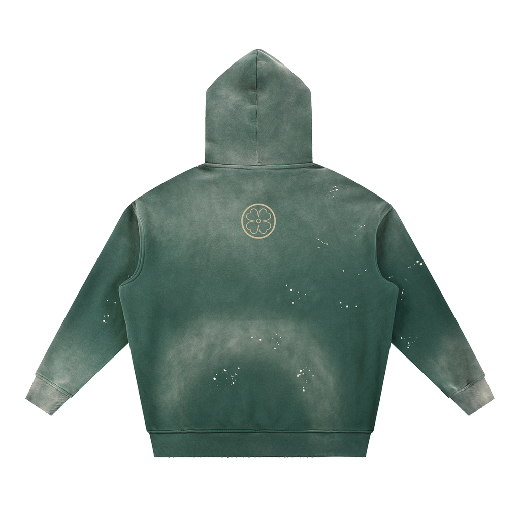 Four Clovers Vintage Washed Frayed Fleece Hoodie